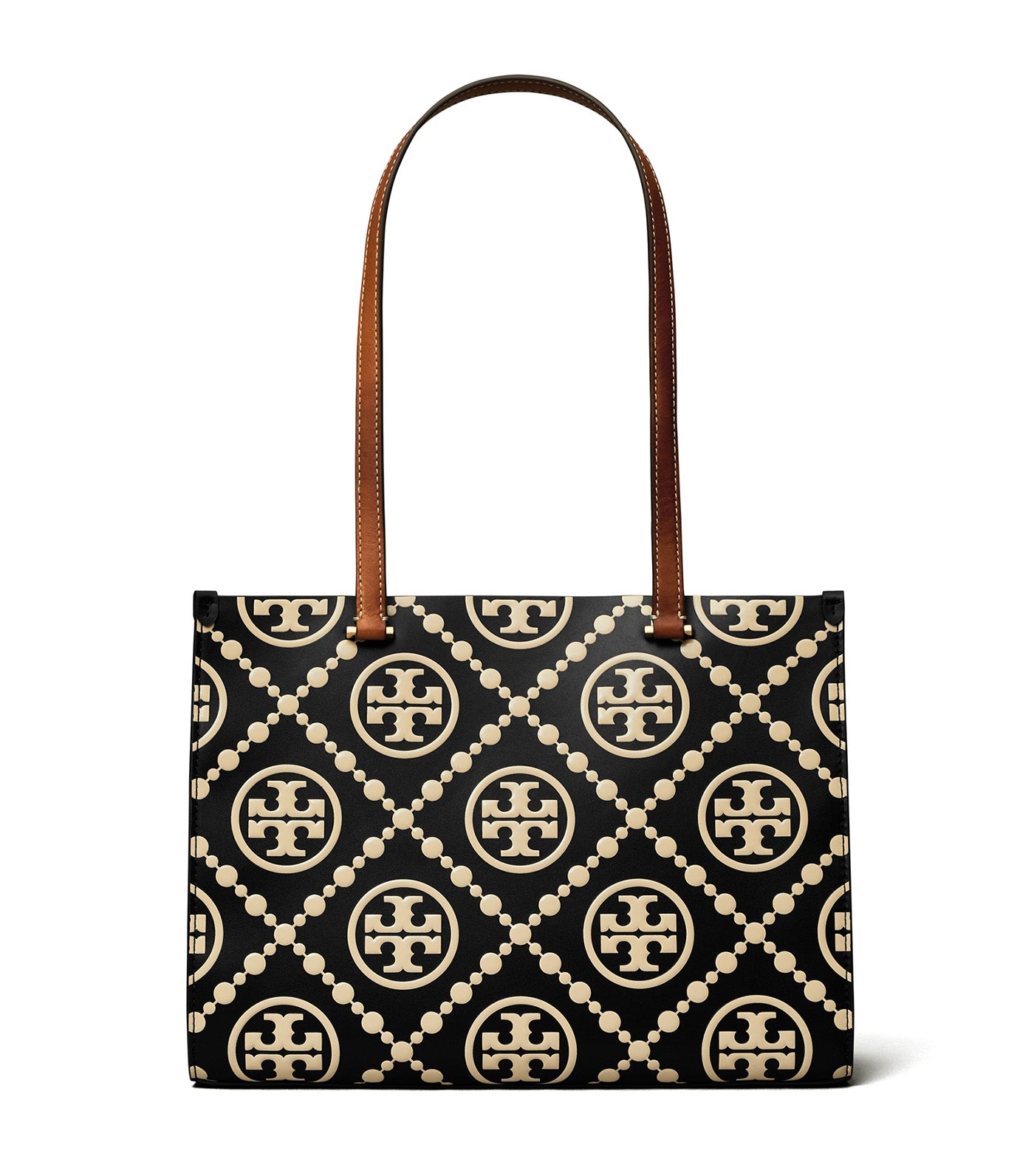 T Monogram Contrast Embossed Small Tote