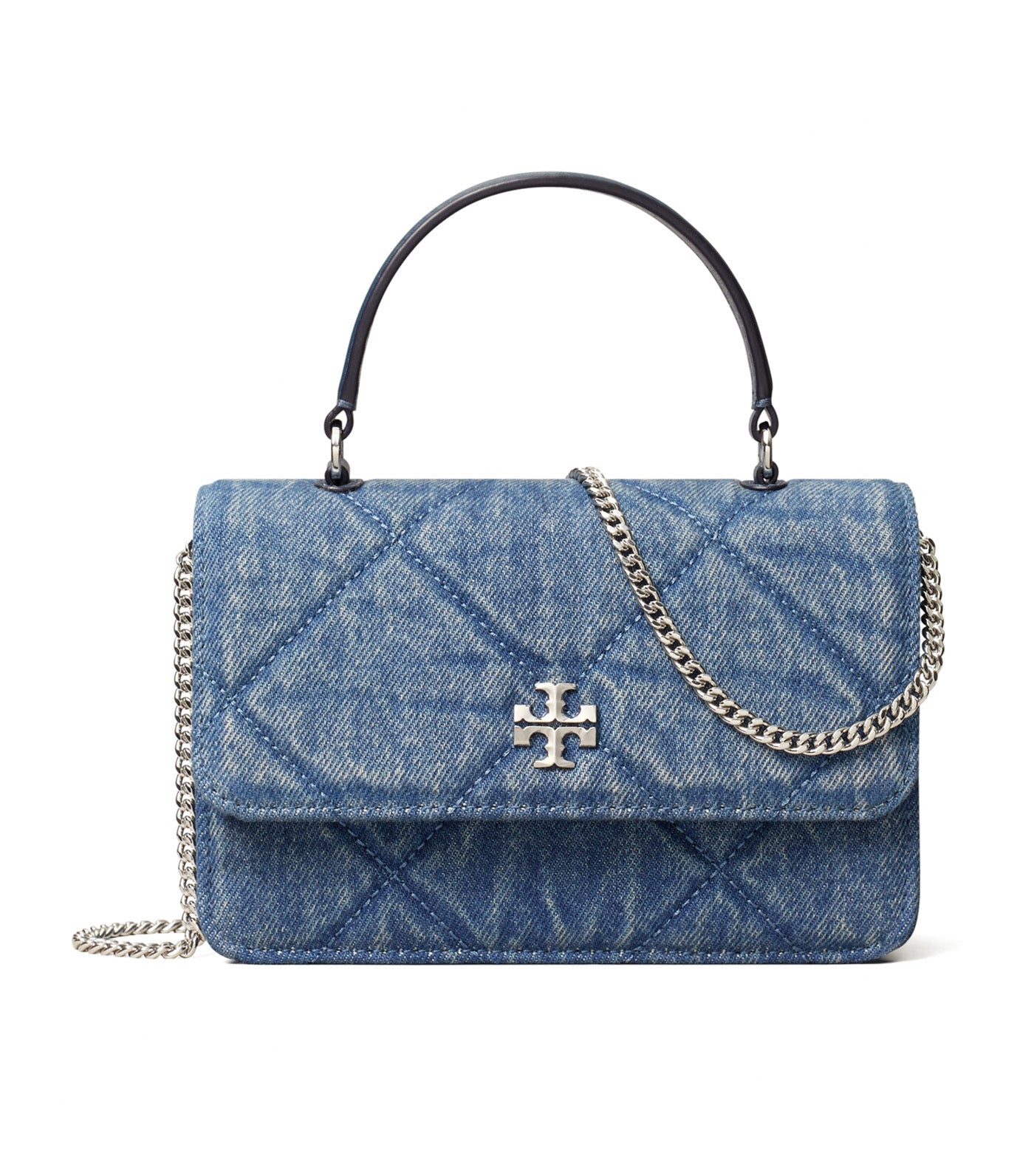 Mini Kira Diamond Quilt Denim Top-Handle Crossbody Blue
