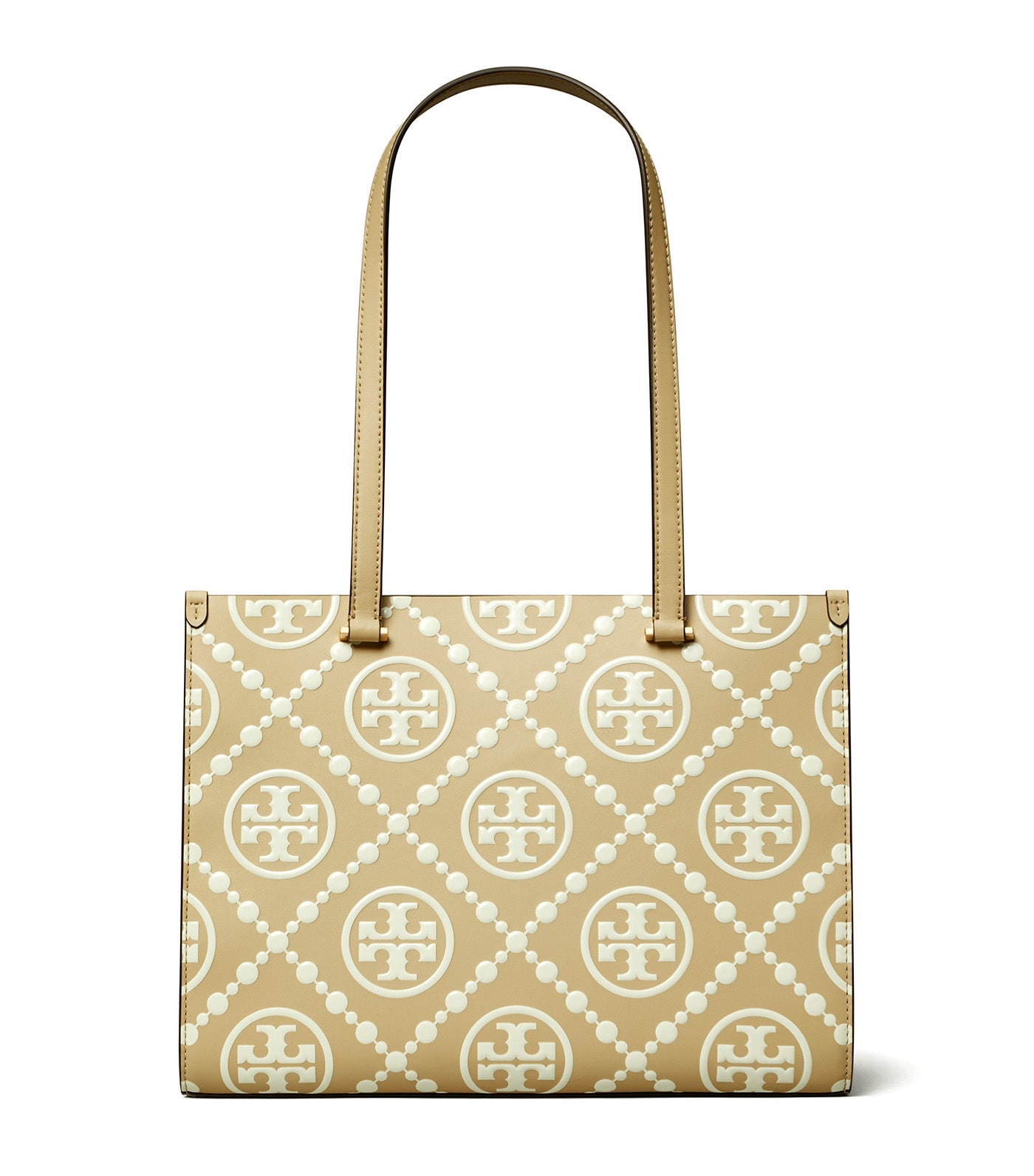 T Monogram Contrast Embossed Small Tote