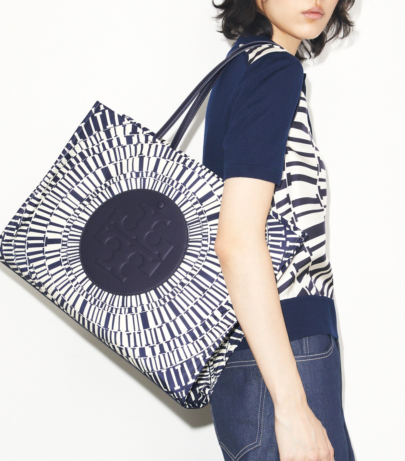 Tory Burch Ella Printed Tote Navy Circle