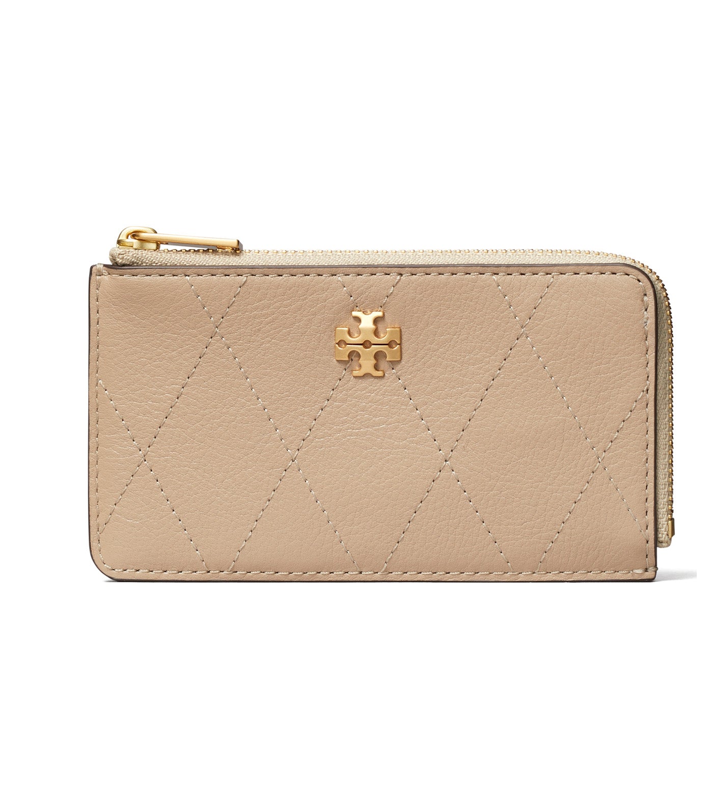 Charlie Quilted Zip Card Case Soft Cement