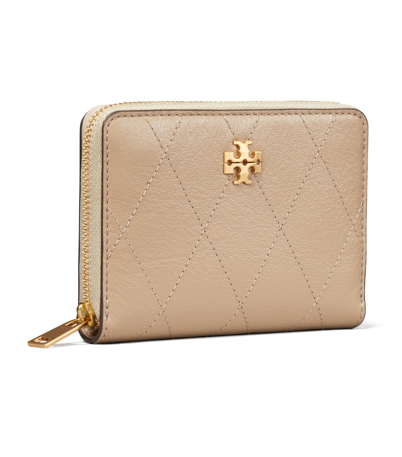 Small Charlie Quilted Zip-Around Wallet Soft Cement