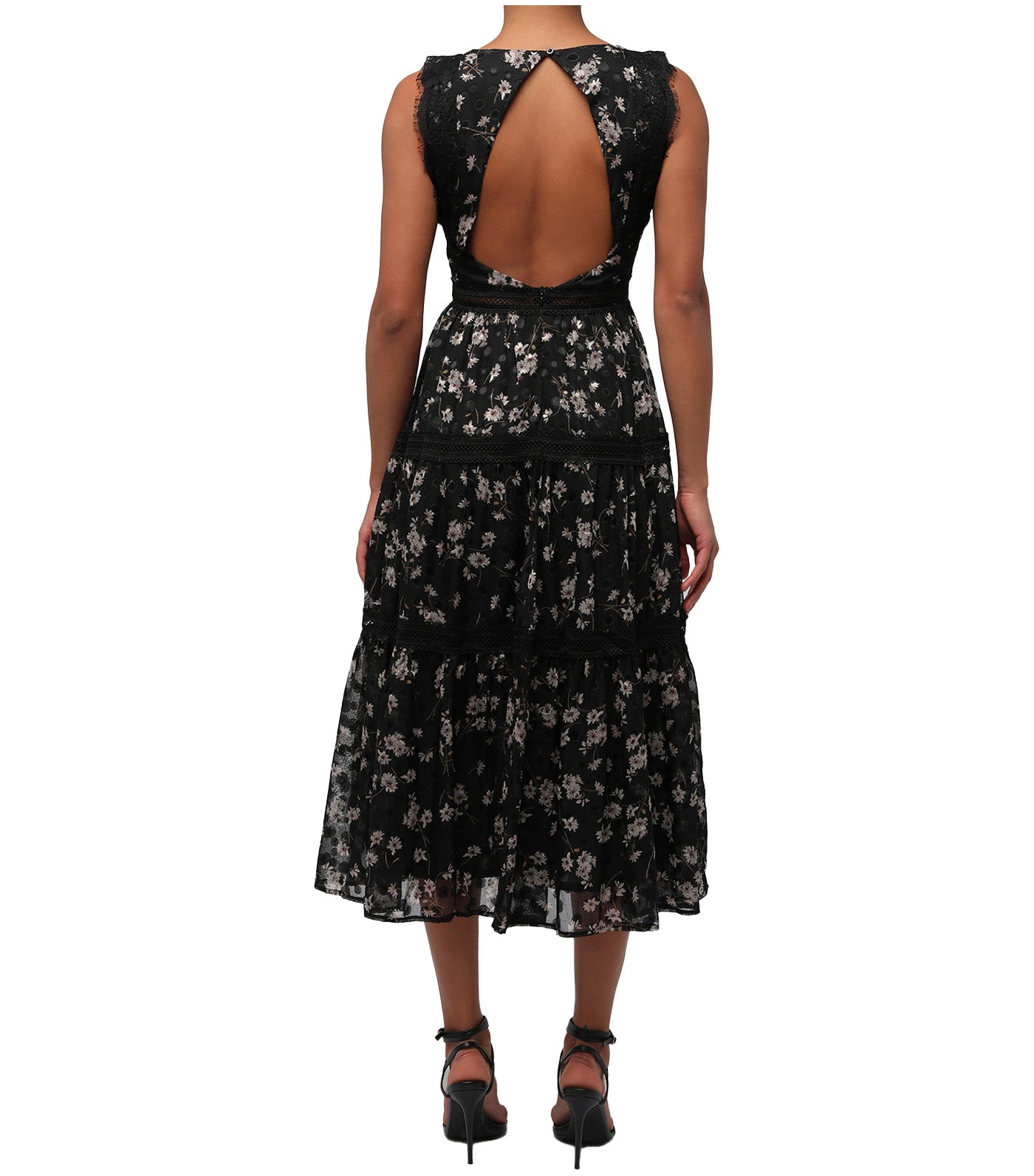 Sol Open Back Midi Dress Black Floral