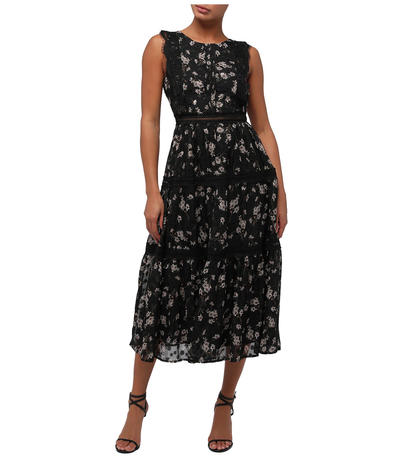 Sol Open Back Midi Dress Black Floral