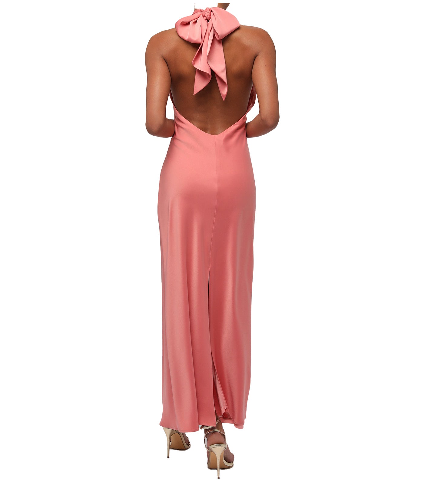 Senna Satin Halter Maxi Dress Coral