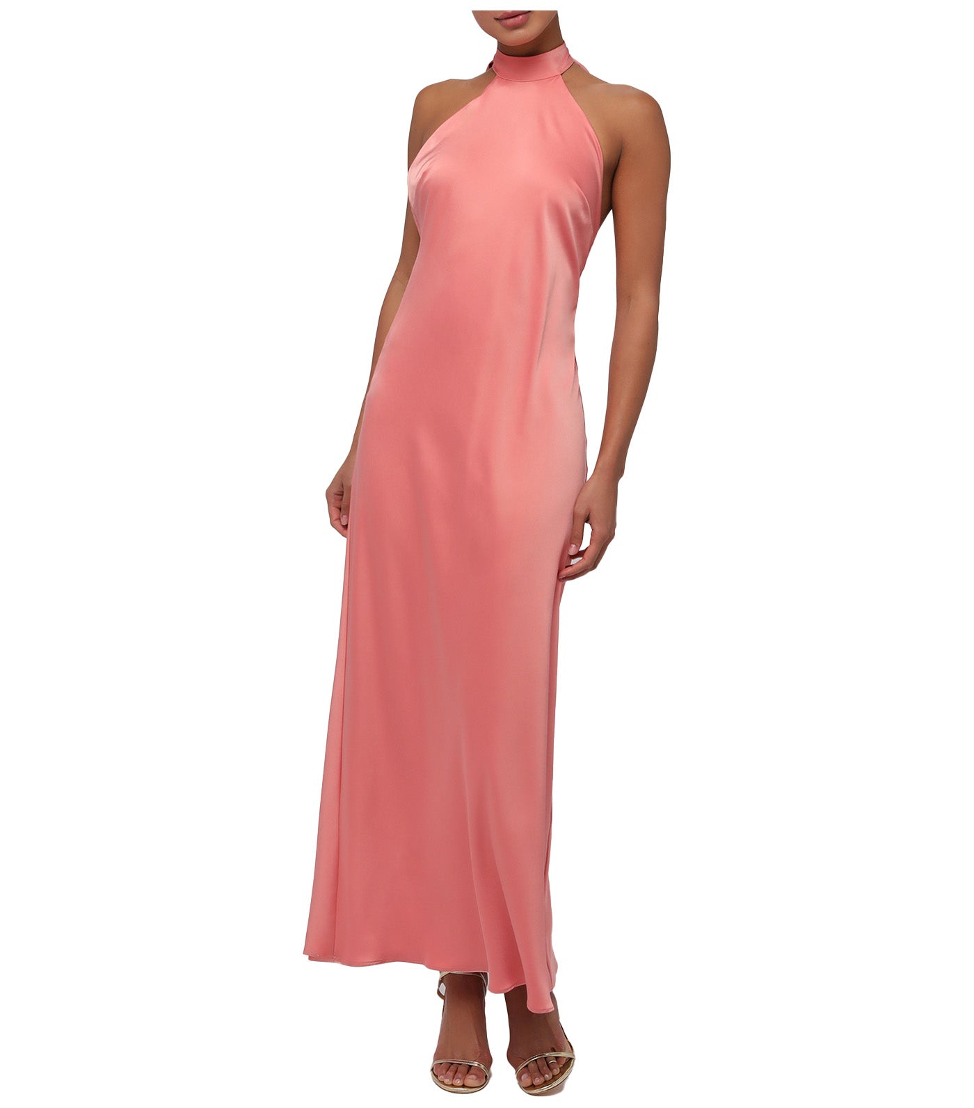 Senna Satin Halter Maxi Dress Coral