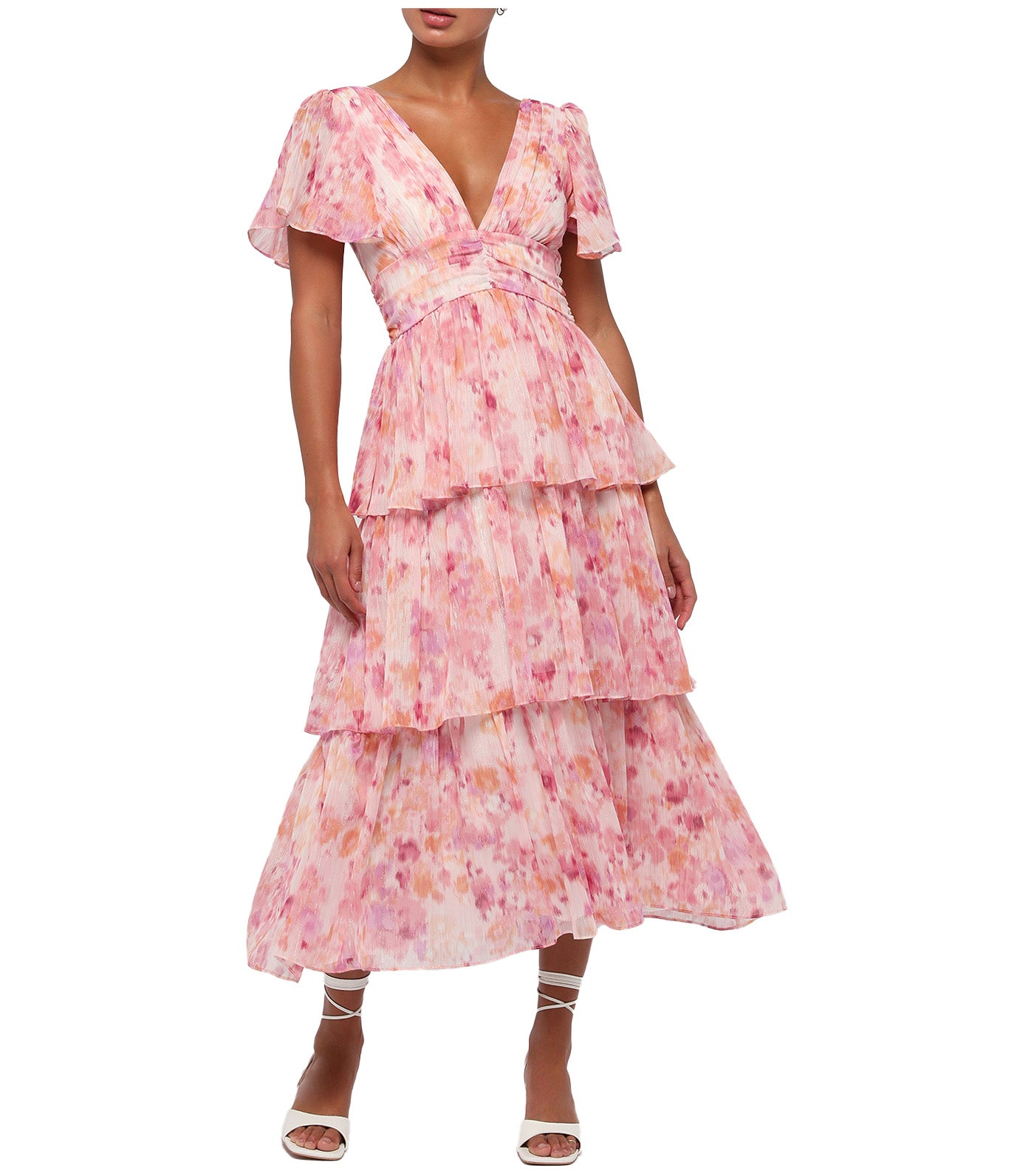 Eva Tiered Midi Dress Fuschia Multi