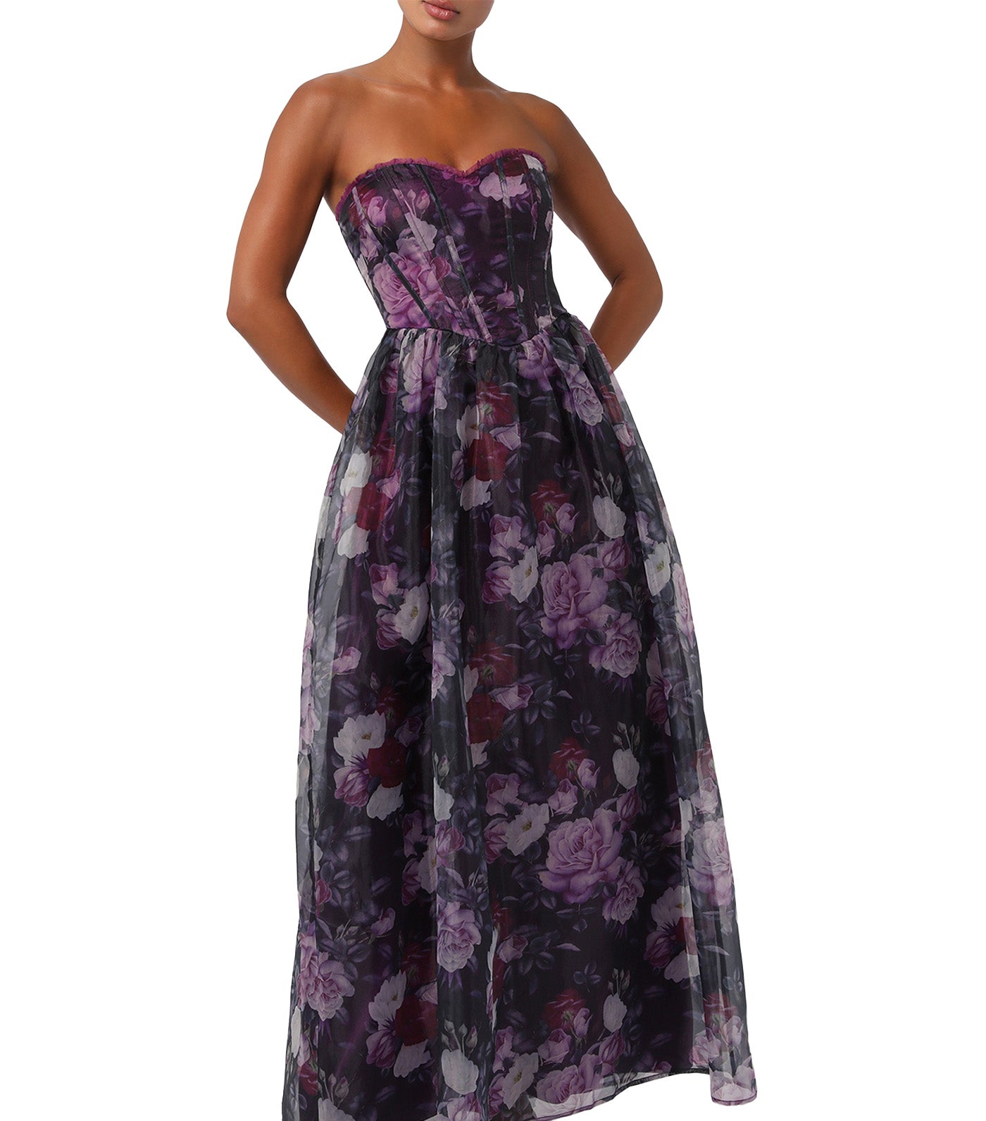 Lulus Remi Corset Maxi Dress Plum Floral