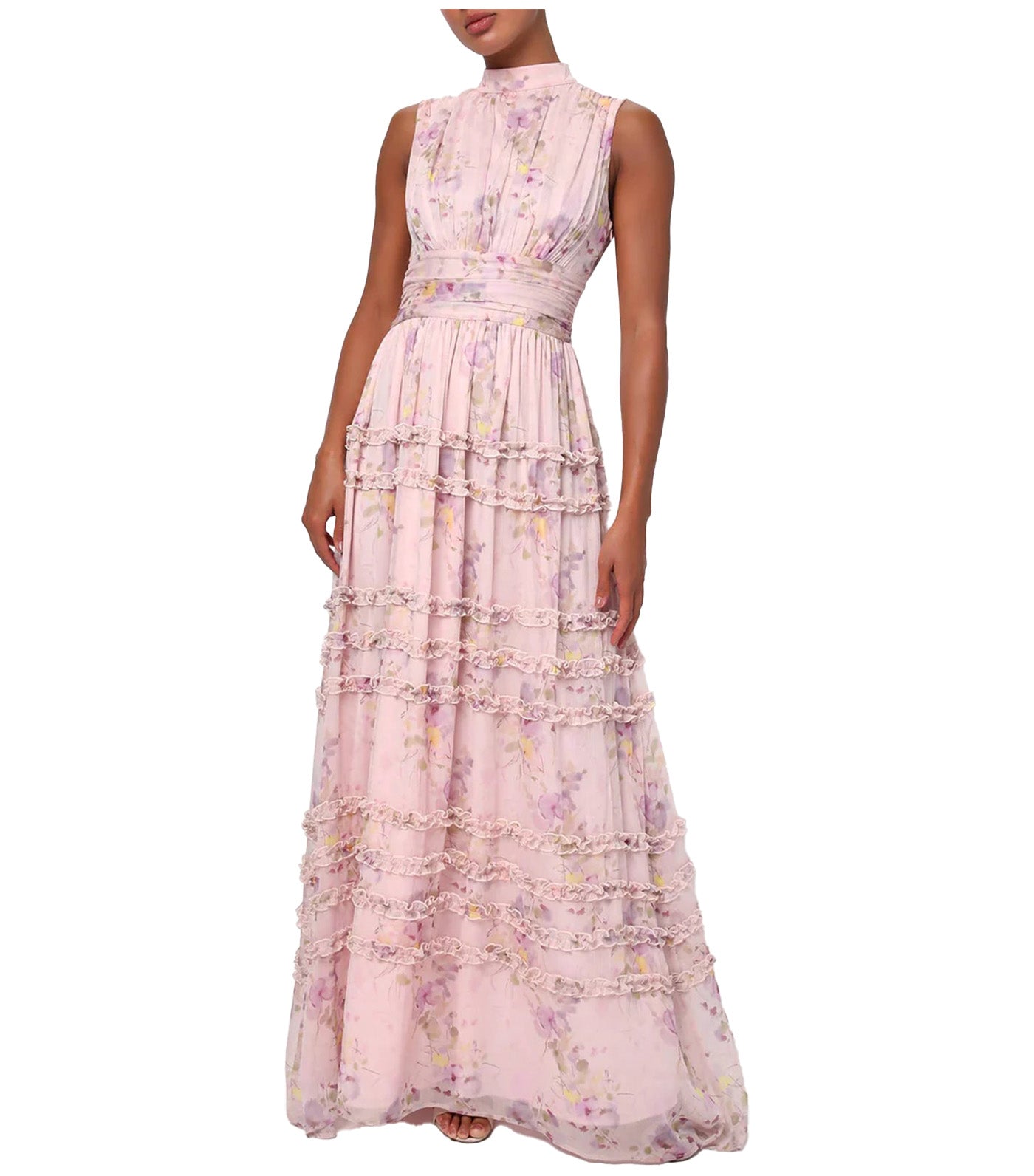 Eden Floral Chiffon Ruffle Dress Pink Multi