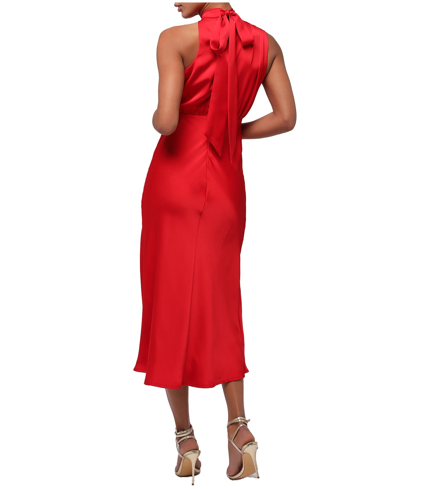 Dublin Asymmetric Neck Midi Dress Red
