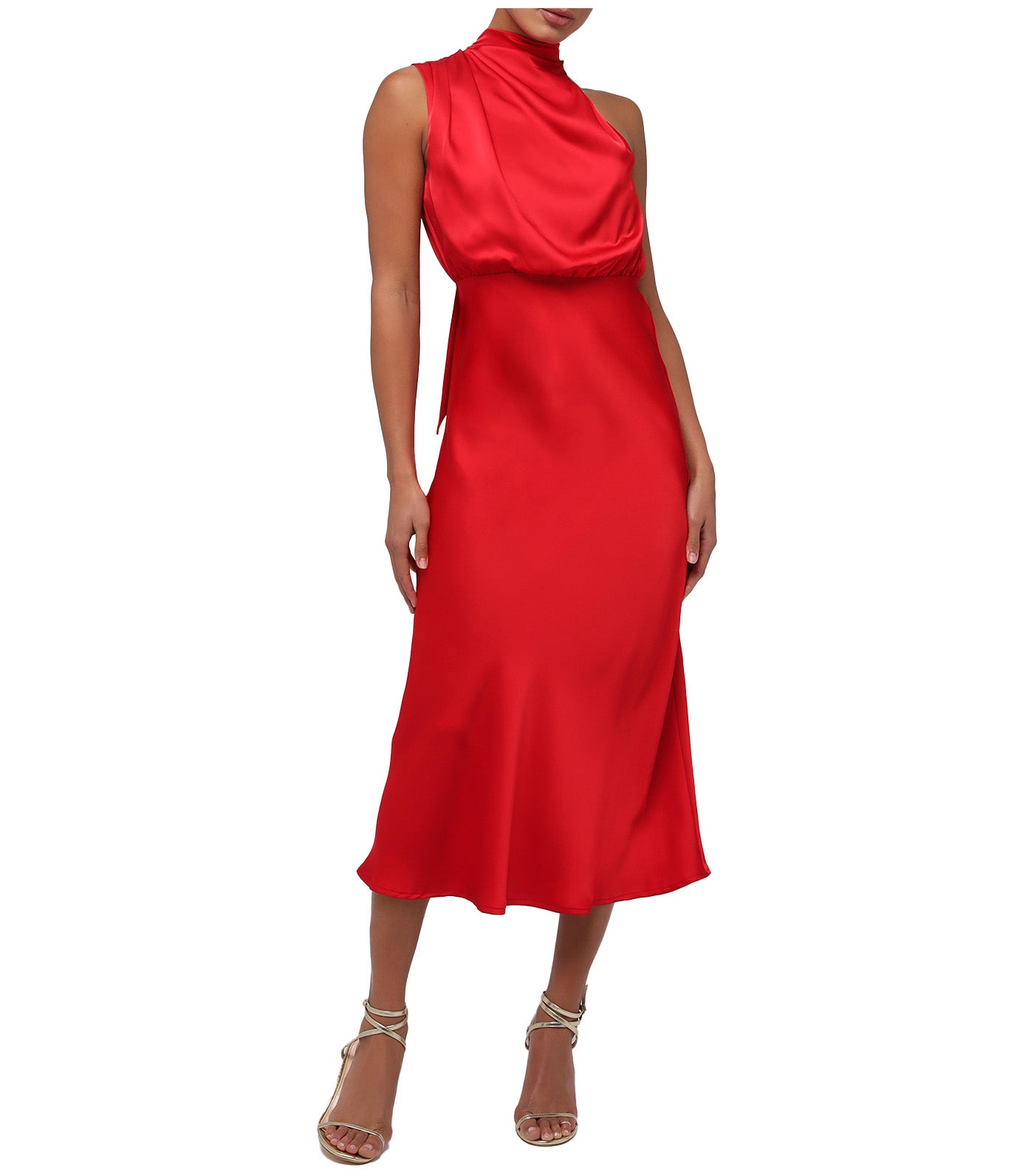 Dublin Asymmetric Neck Midi Dress Red