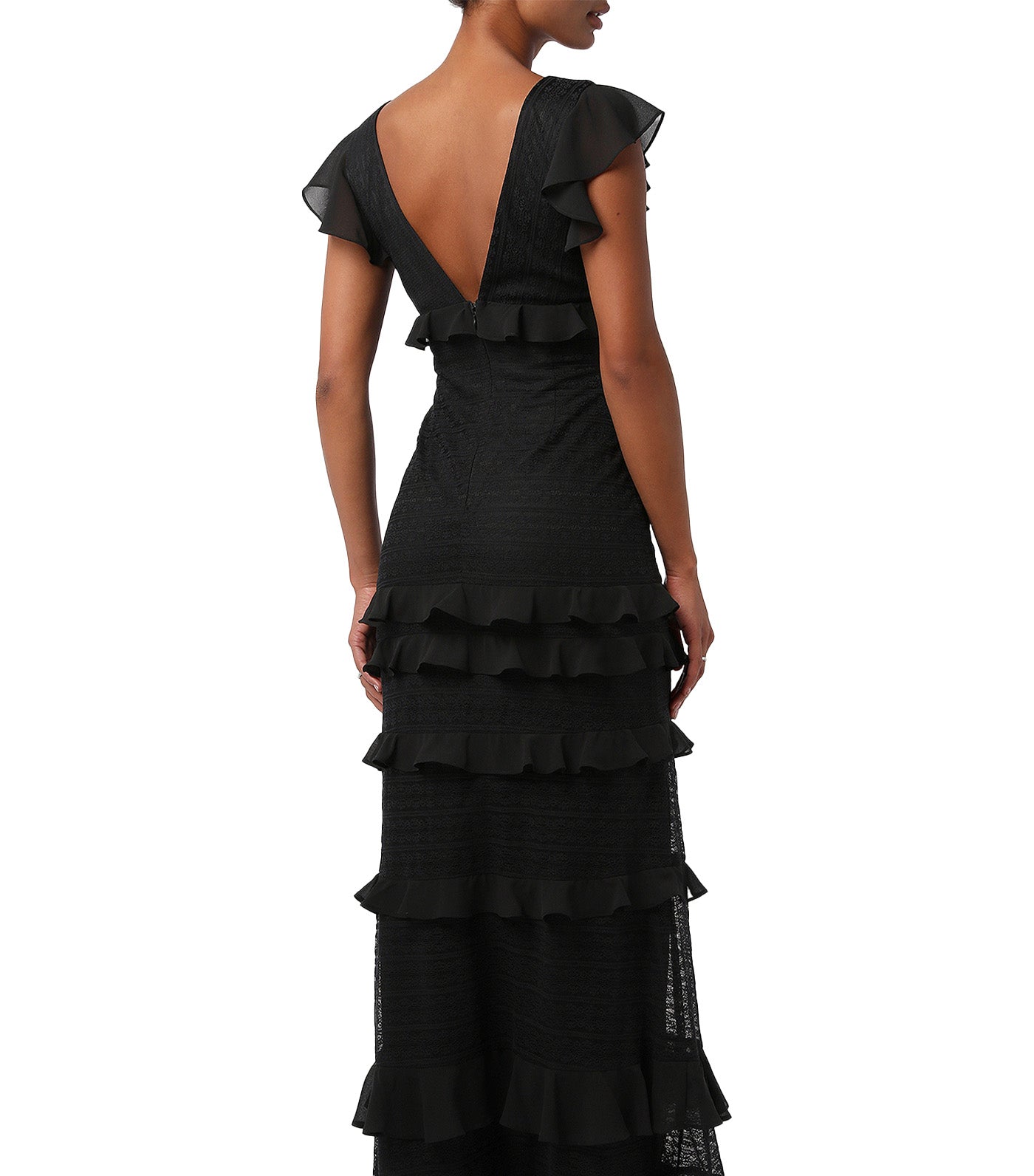 Lulus Nyra Lace Ruffle Maxi Dress Black