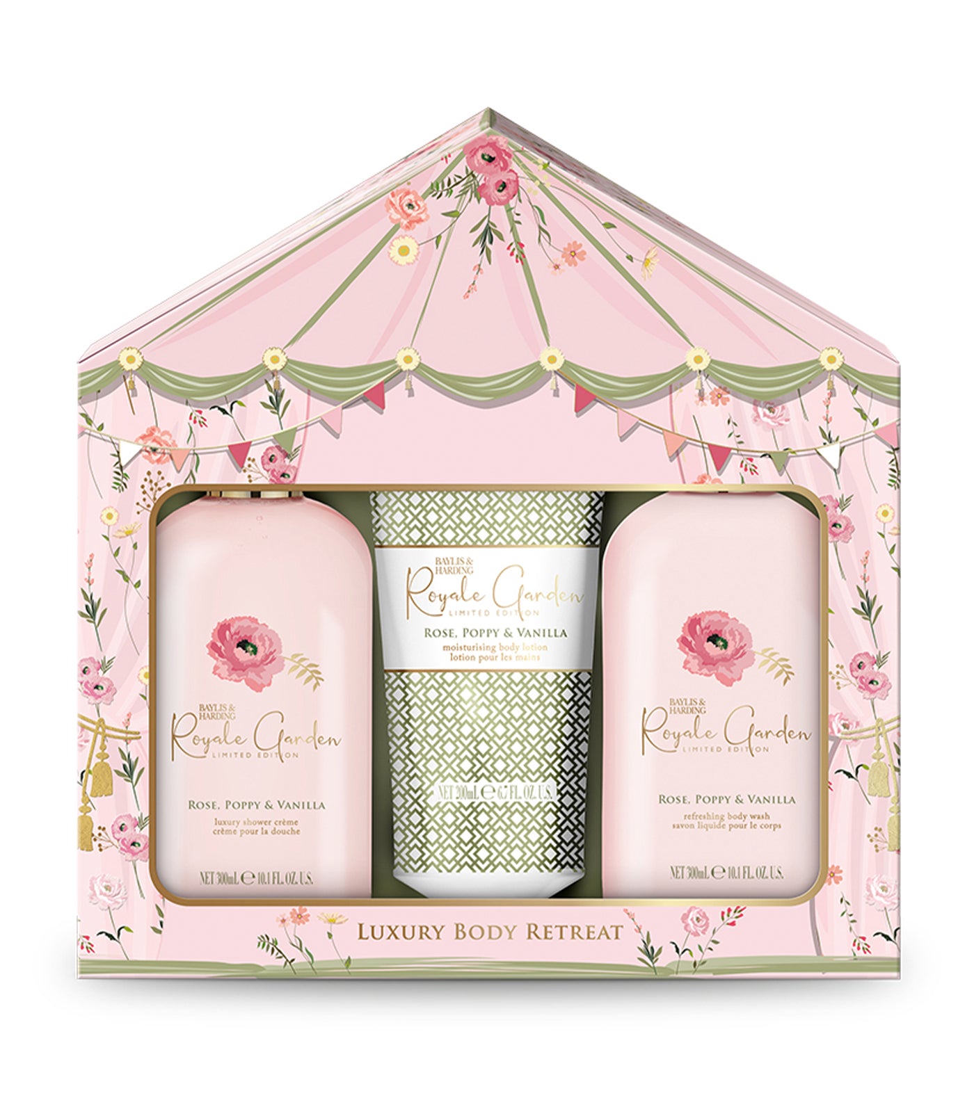 Royale Garden Rose, Poppy & Vanilla Luxury Trio Bathing Gift Set