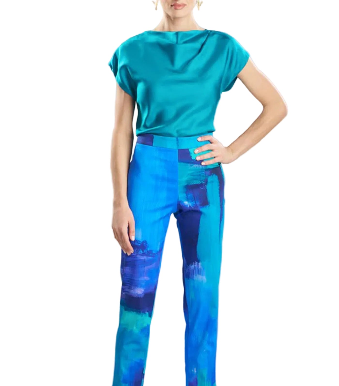 Brushstroke Cotton Chino Side Zip Pants Blue