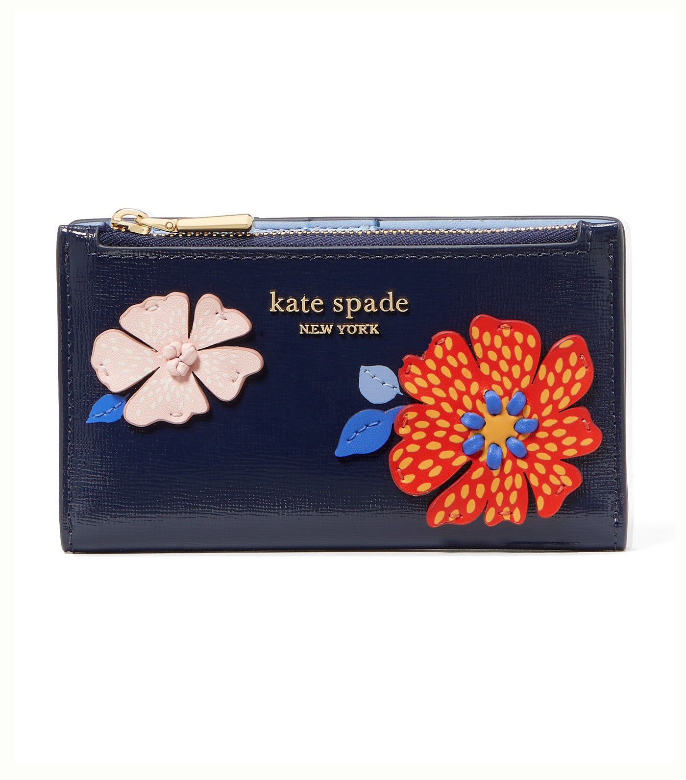 Dottie Bloom Flower Applique Small Slim Bifold Wallet