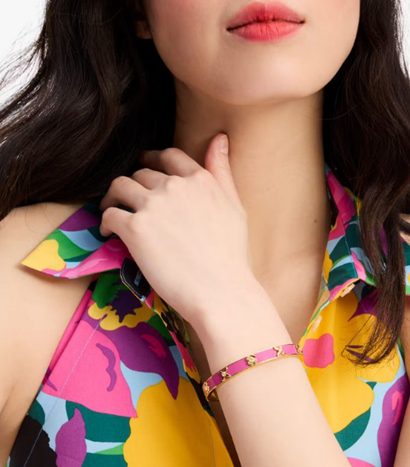 Heritage Bloom Hinged Bangle Pink/Gold