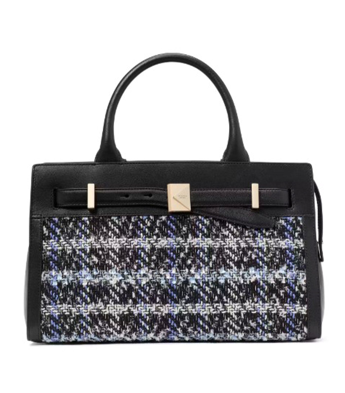 Deco Plaid Tweed Medium Satchel Black Multi