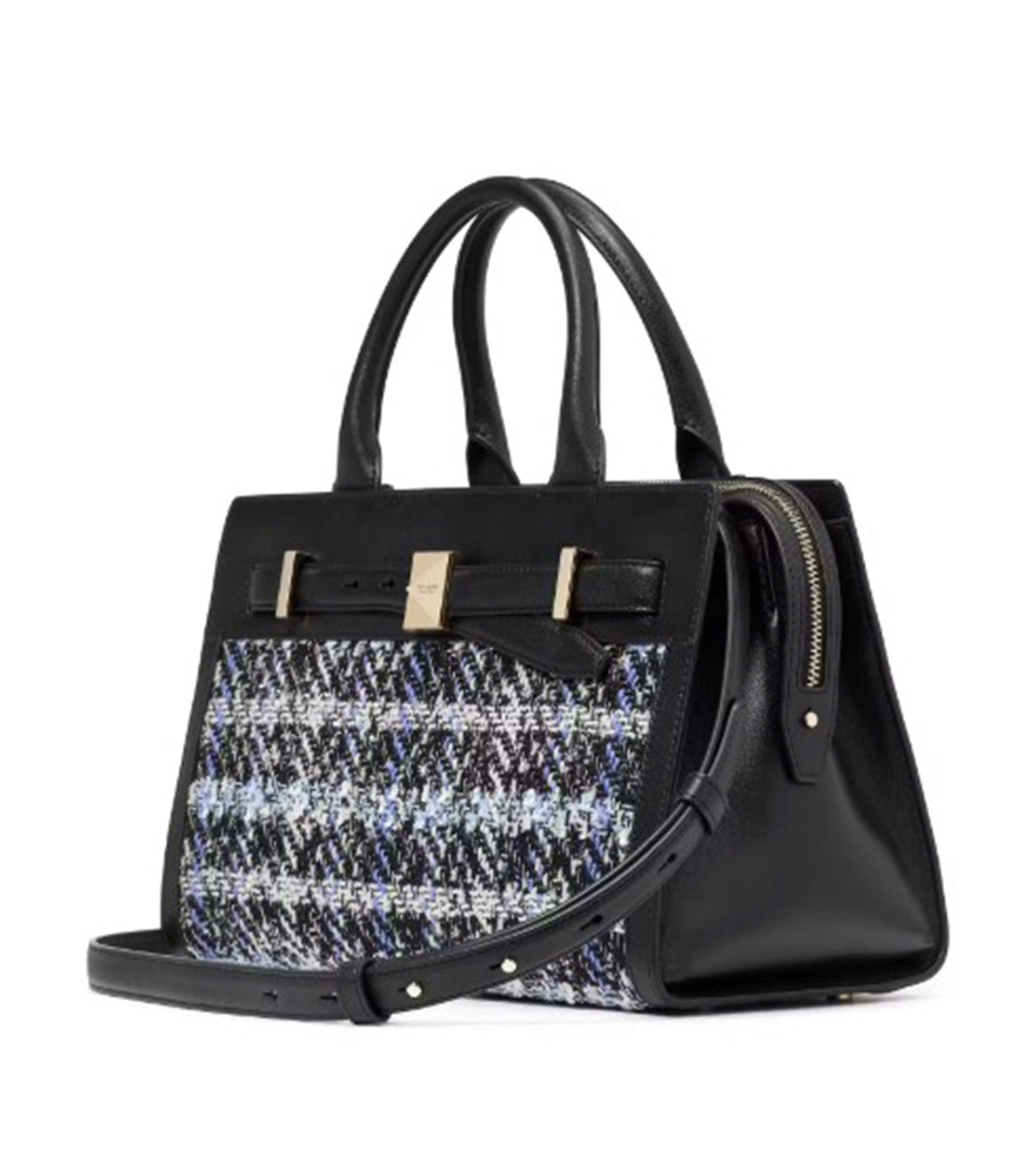 Deco Plaid Tweed Medium Satchel Black Multi