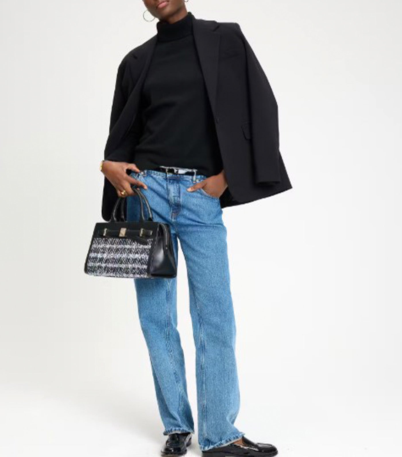 Deco Plaid Tweed Medium Satchel Black Multi