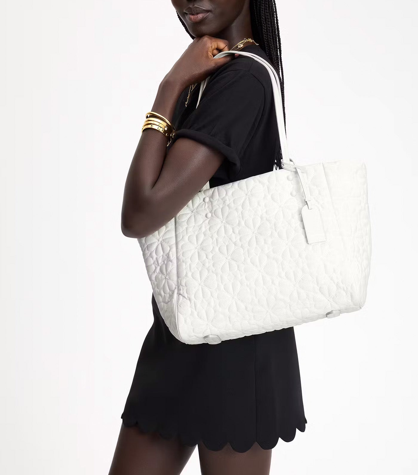 Tilly Quilted Medium Tote Bag White Dove