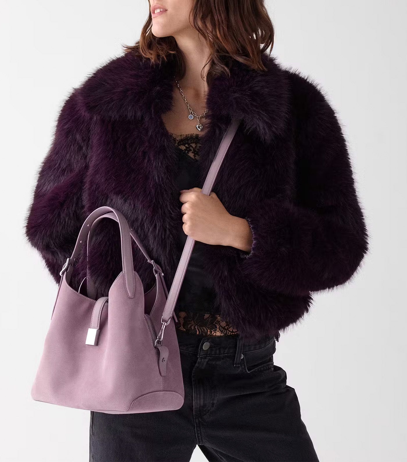 Deco Suede Crossbody Tote Bag Market Purple Multi