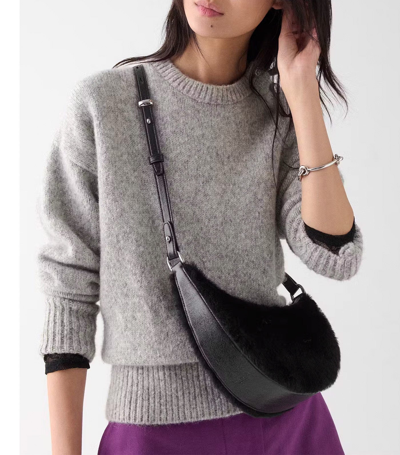 Duo Shearling Bear Crossbody Bag Black Multi