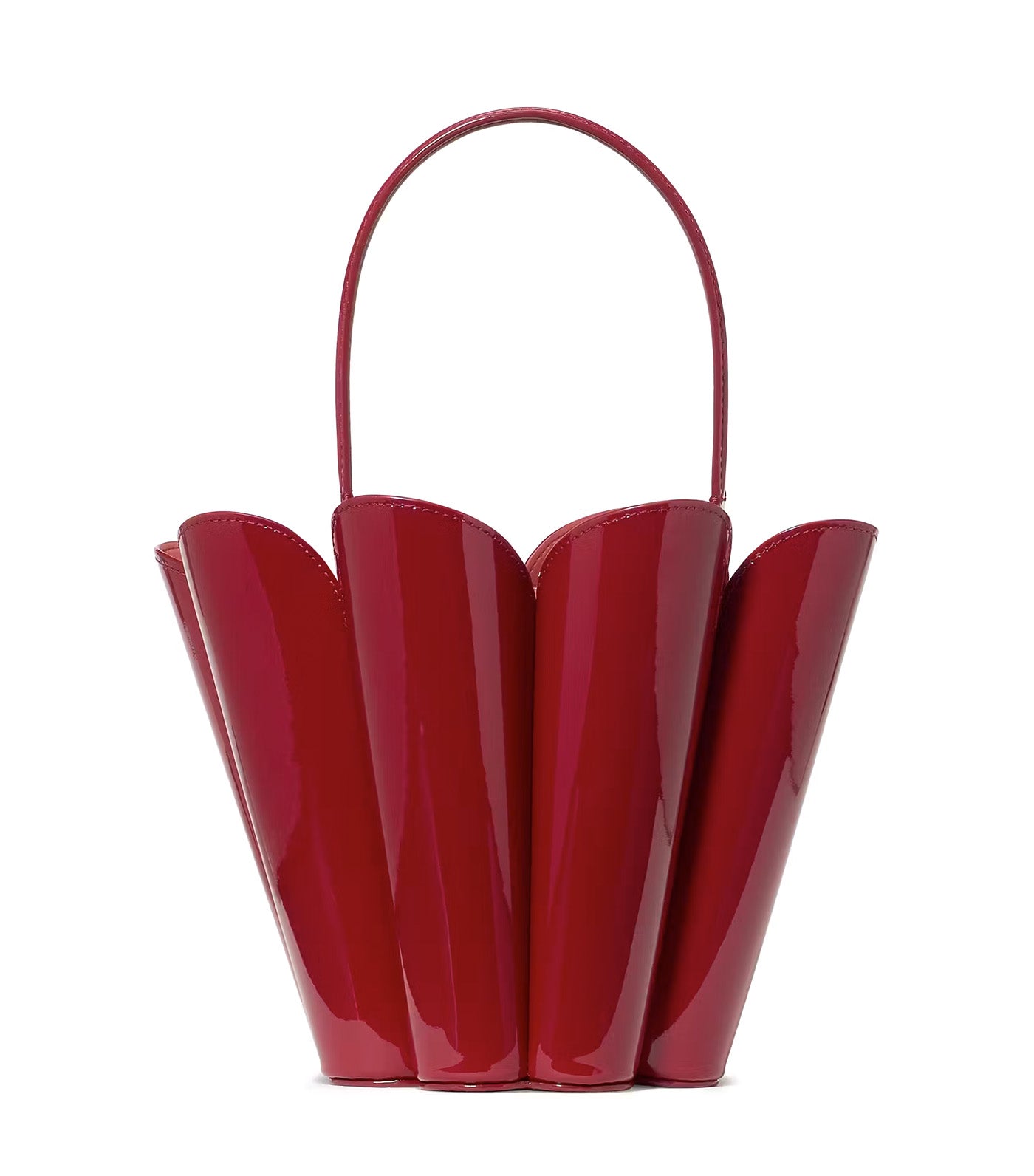 The Patent Spade Flower Bucket Bag Dark Scarlet