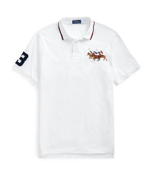 Men's Custom Slim Fit Triple-Pony Polo Shirt White