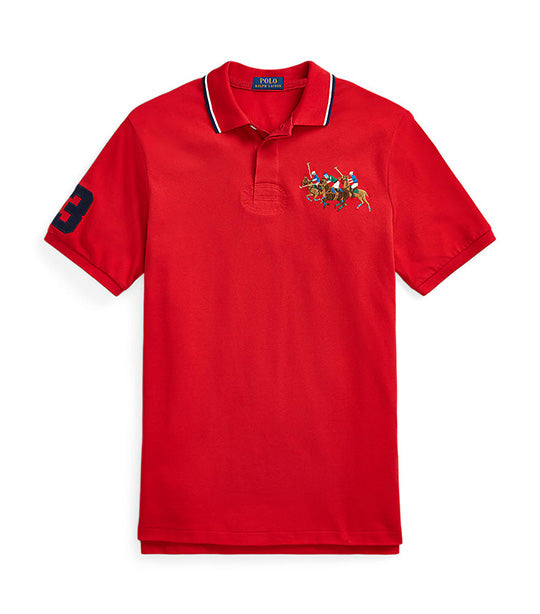 Men's Custom Slim Fit Triple-Pony Polo Shirt Red