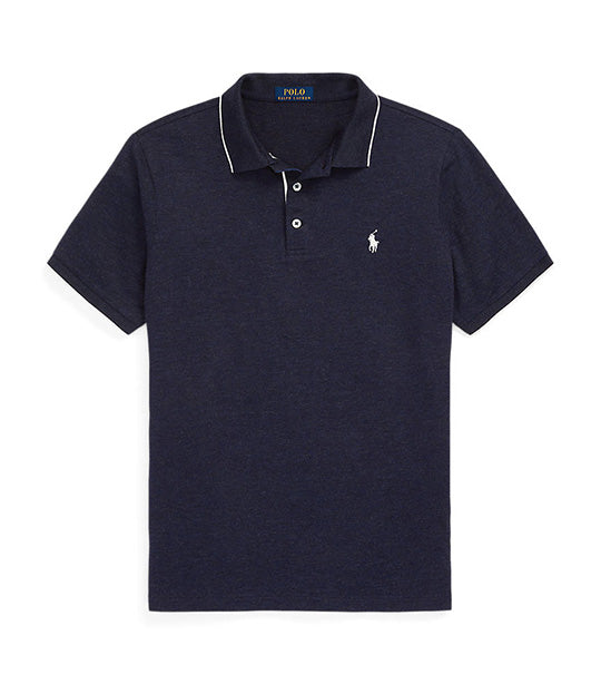 Men's Custom Slim Textured Cotton Polo Shirt Spring Navy Heather