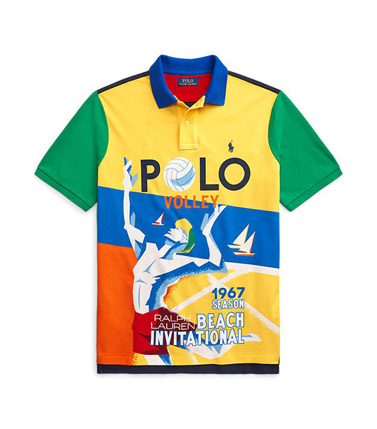 Men's Classic Fit Mesh Graphic Polo Shirt Canary Yellow Multi