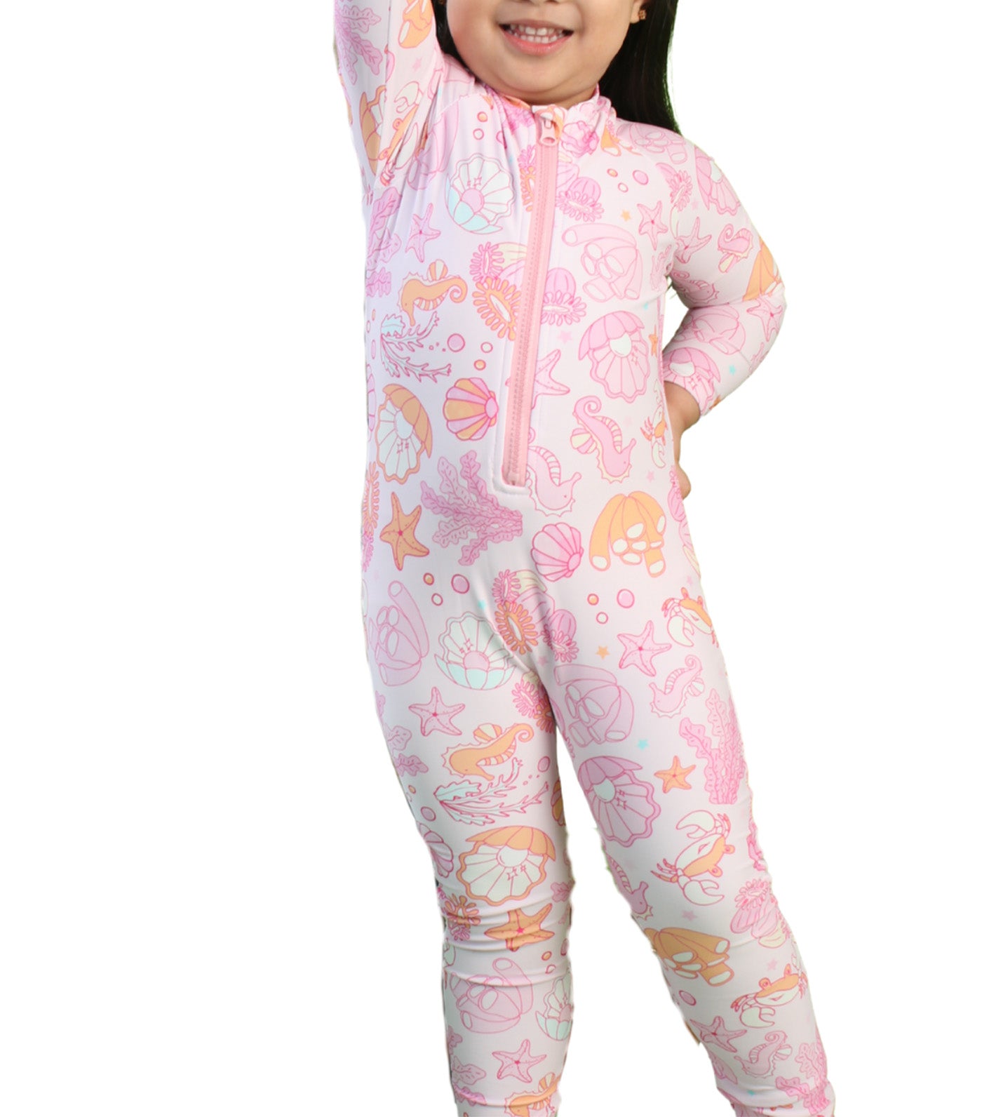 Coral Full-on Rashguard with Hat Pink Sea Horse