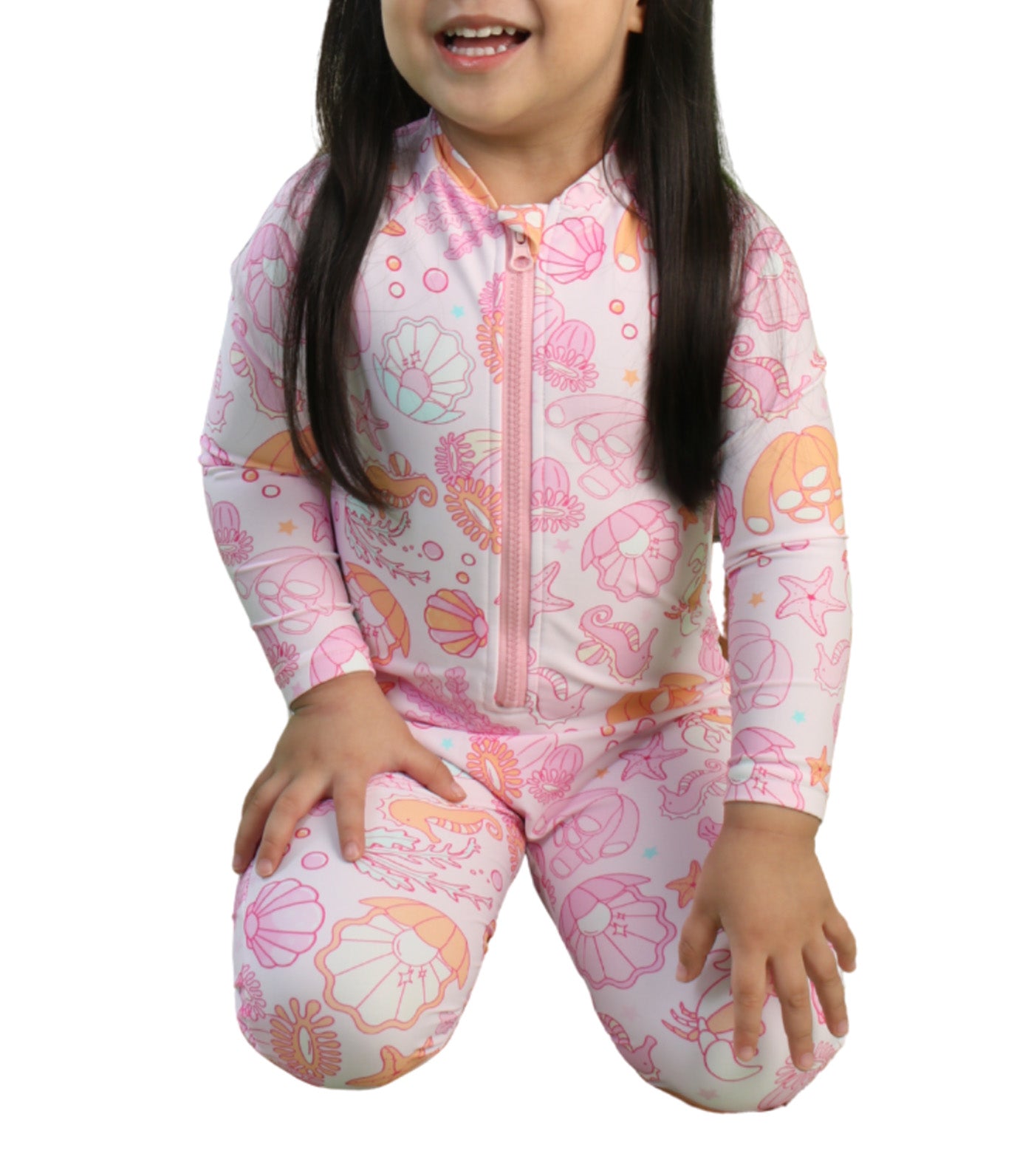 Coral Full-on Rashguard with Hat Pink Sea Horse