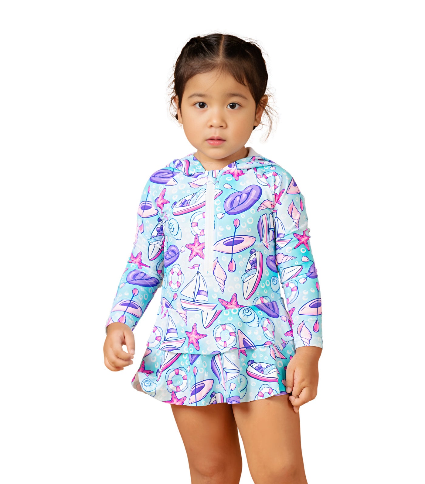 Little Paddler Sailie Hooded Long Sleeves Rashguard Purple Star