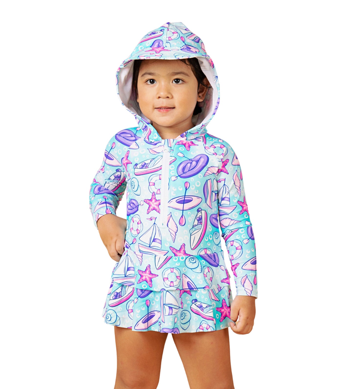 Little Paddler Sailie Hooded Long Sleeves Rashguard Purple Star