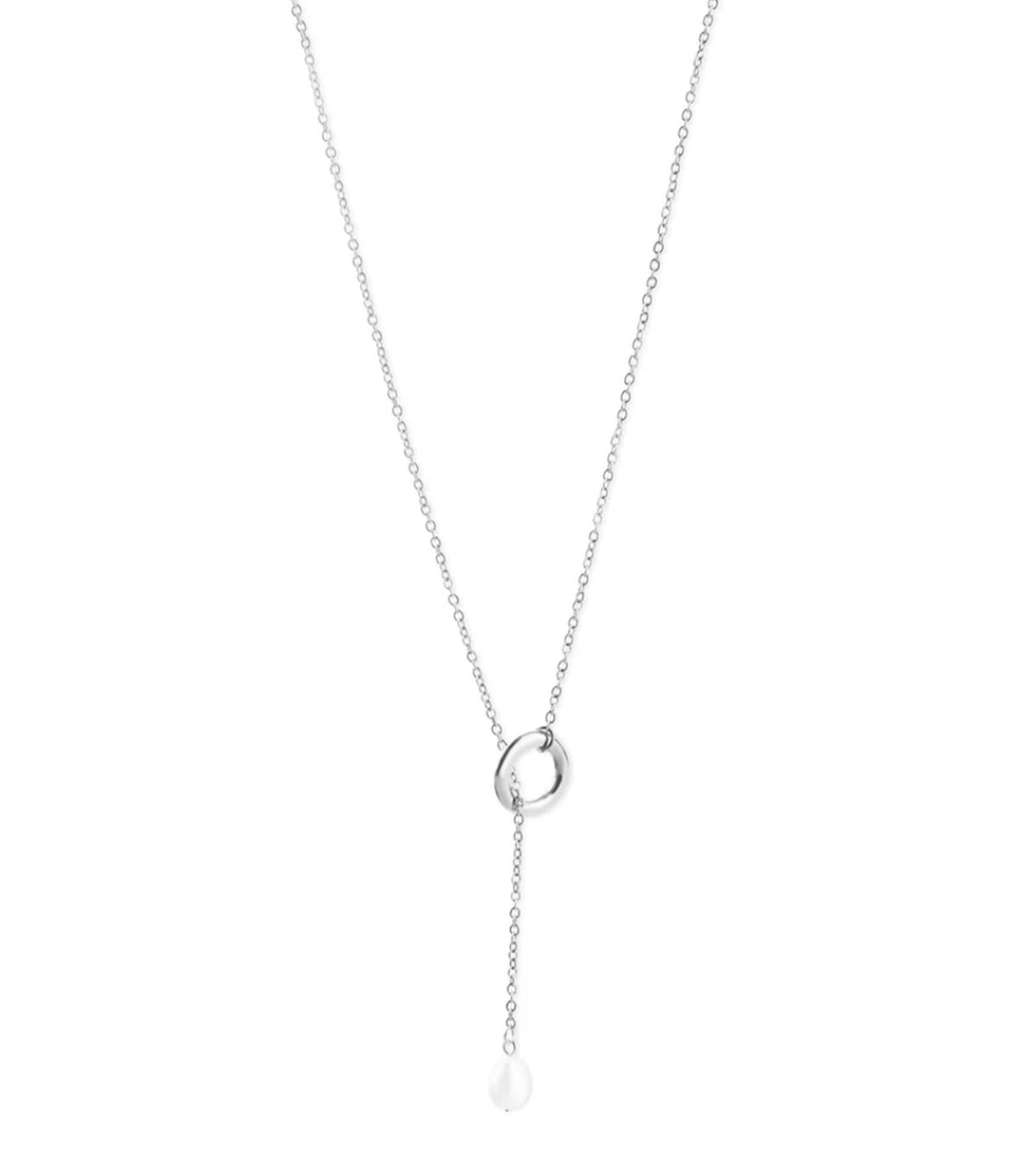 Boel Lariat Pearl Necklace Silver