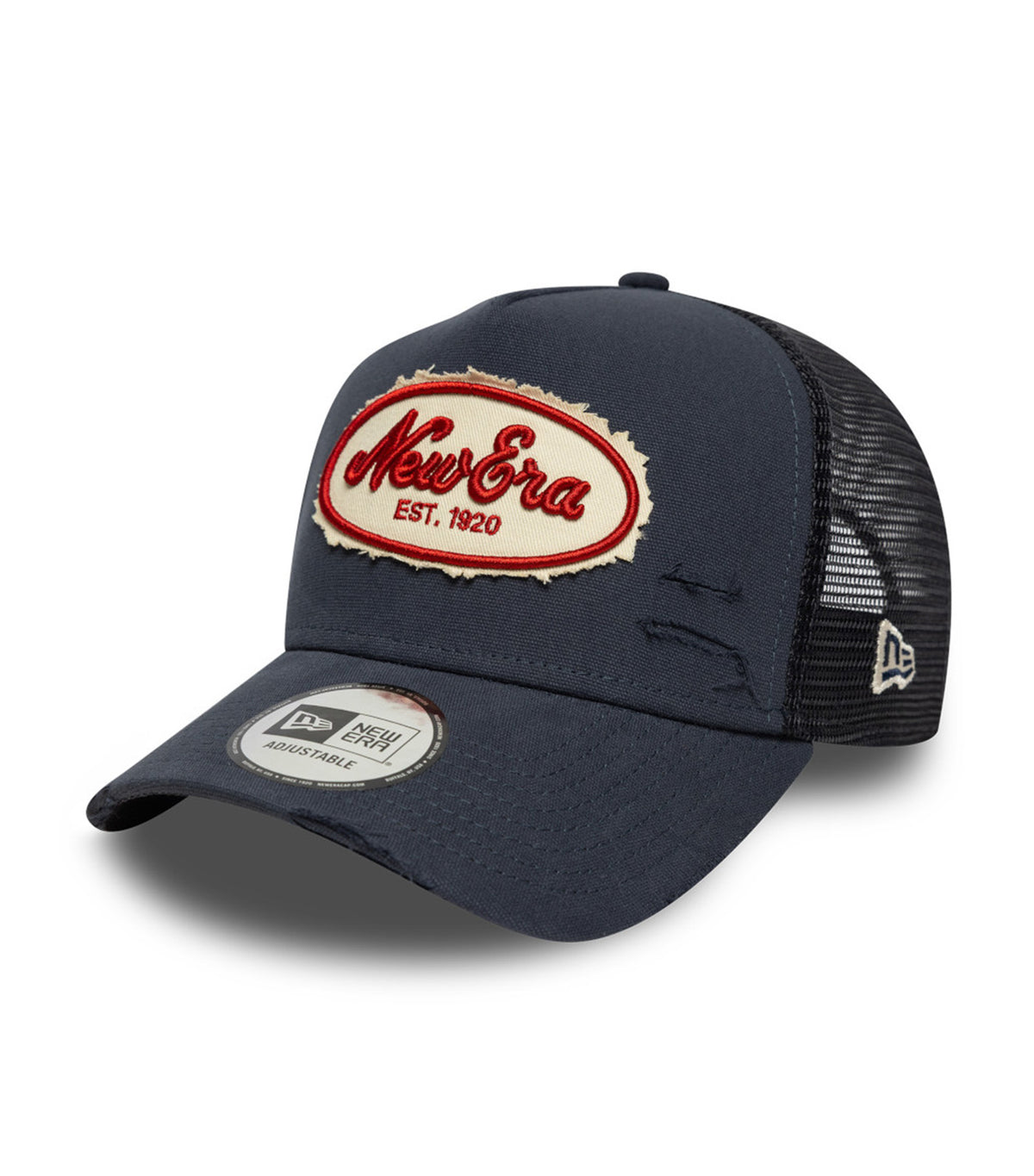 Oval Logo Canvas Distress Navy 9FORTY E-Frame Trucker Snapback Cap Navy