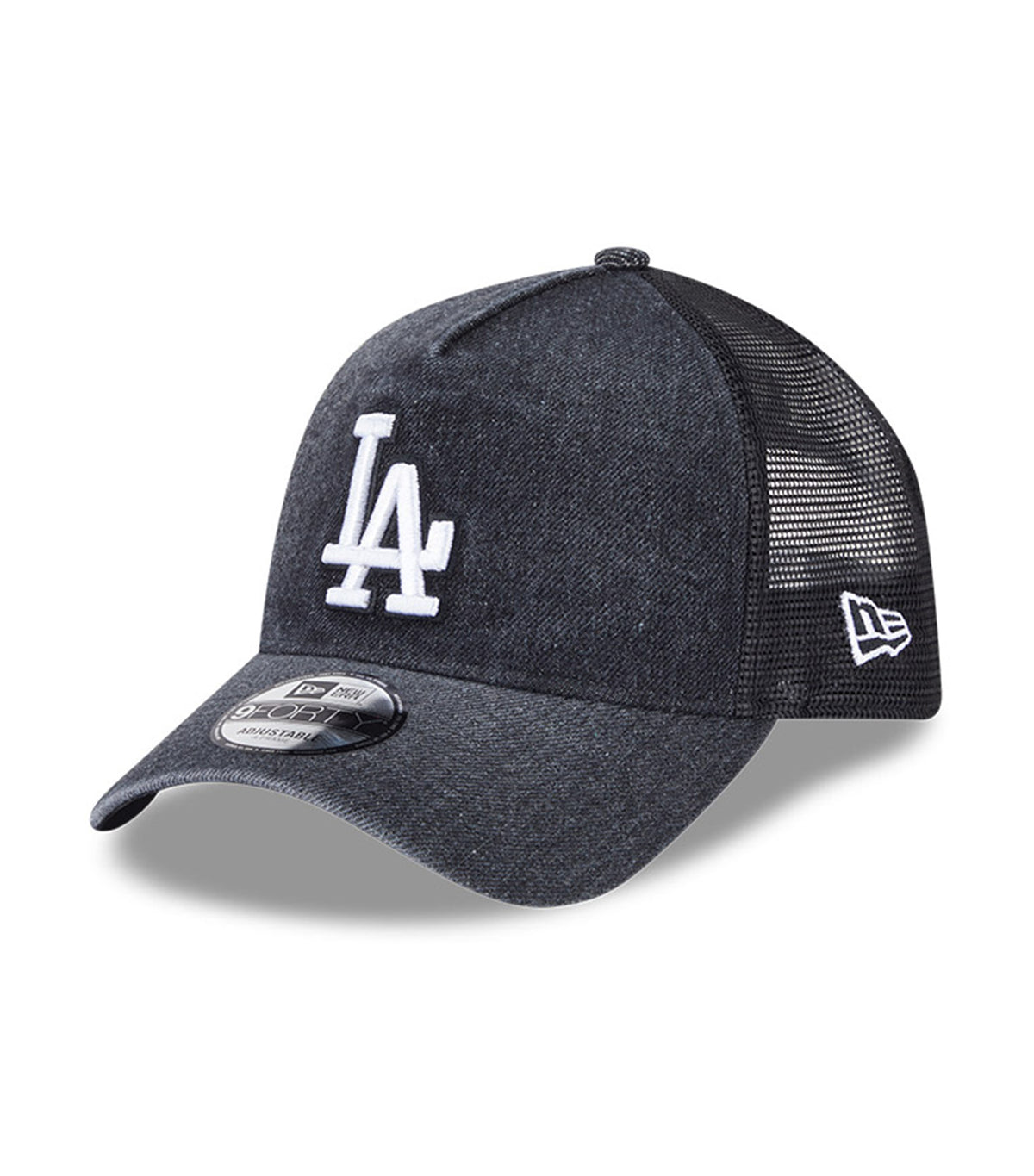 Los Angeles Dodgers Washed Denim Q126 9FORTY A-Frame Trucker Adjustable Cap Black