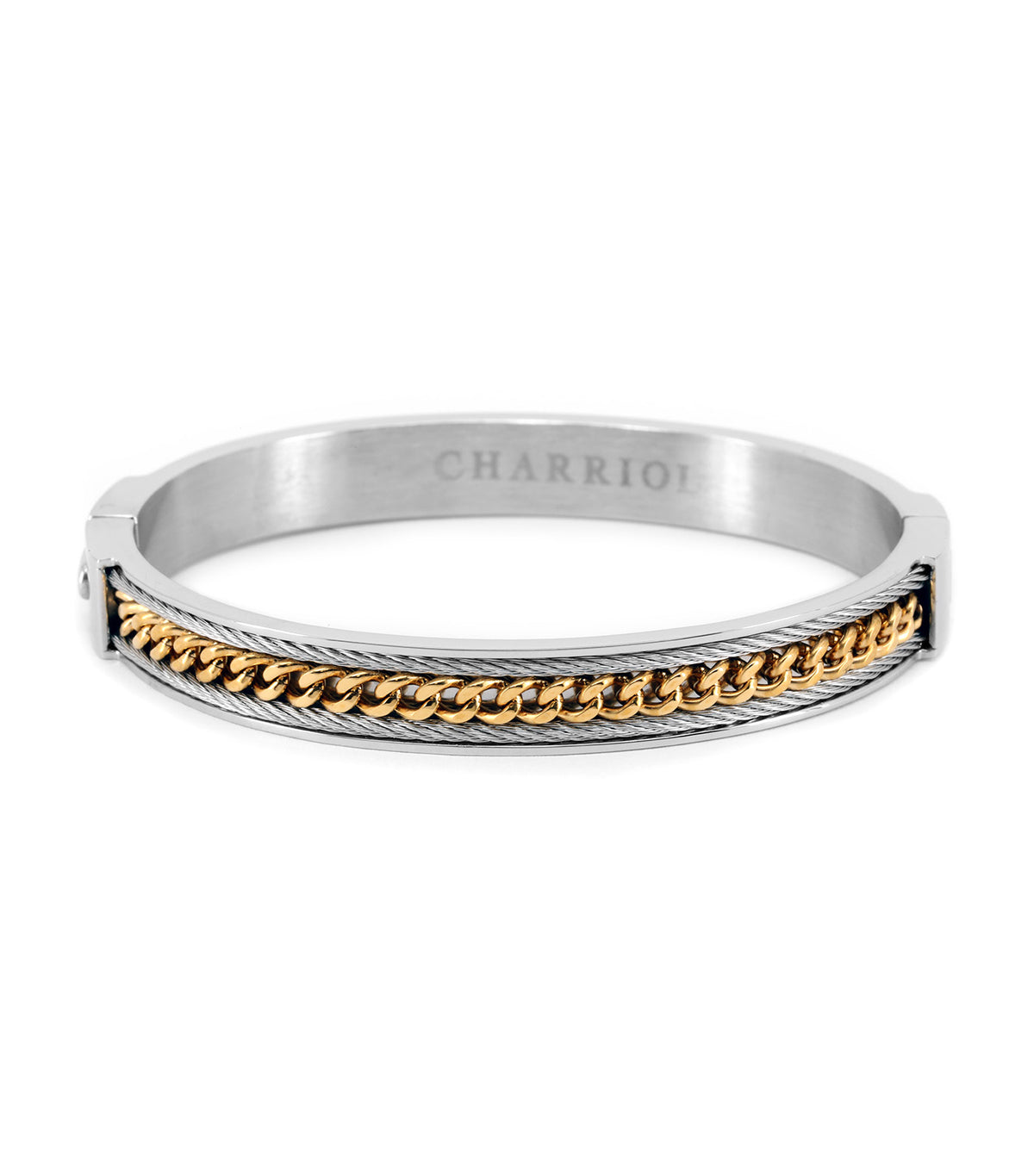 Celtic Chainette Bangle Stainless Steel and Yellow Gold