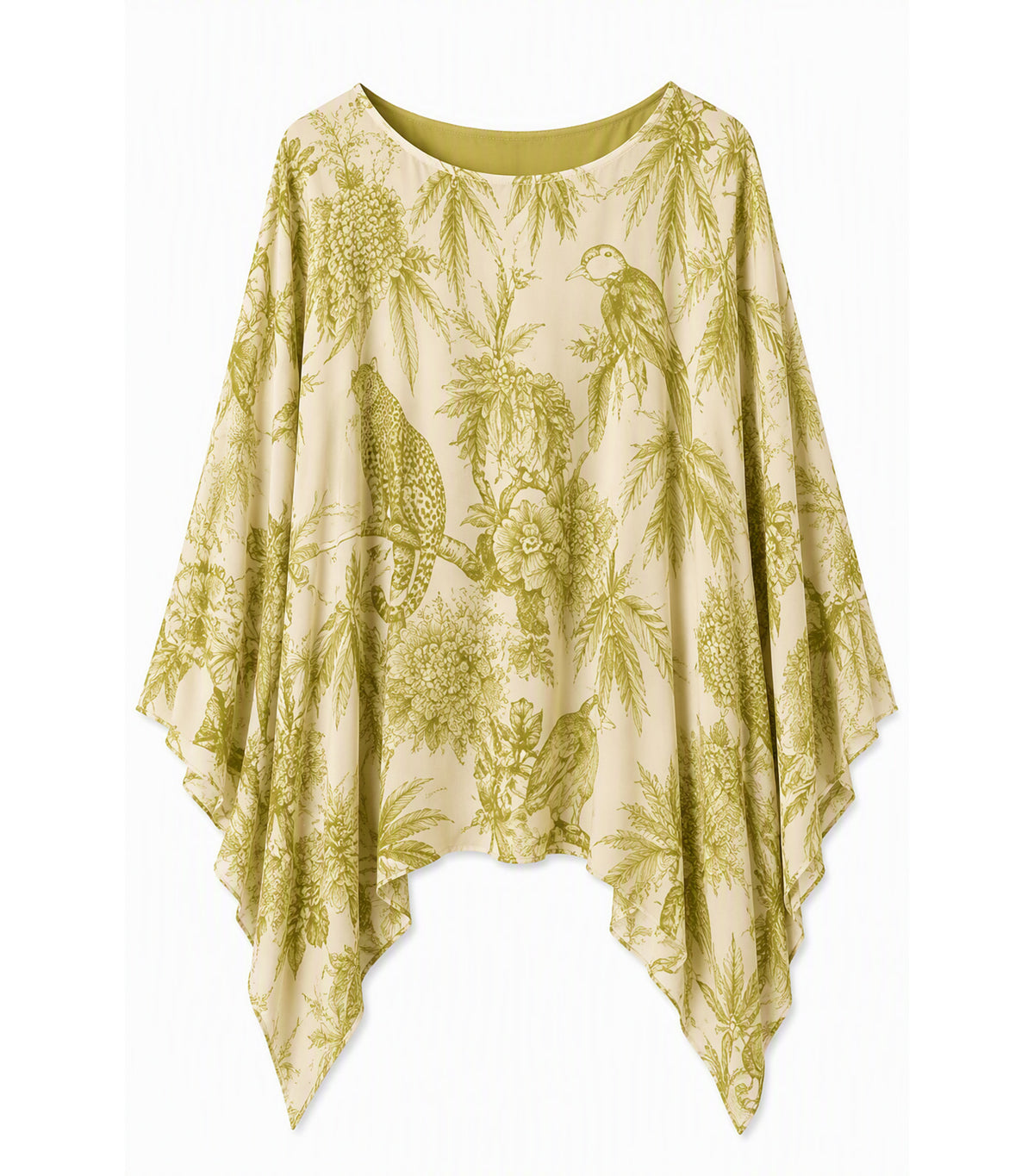 Tropical Print Overlay Blouse Olive Green