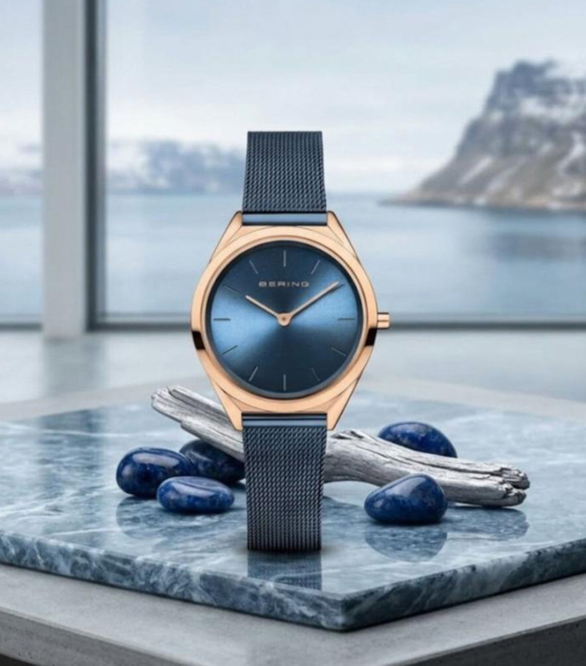 17031-367 Women's Ultra Slim Quartz Watch Blue/Rose Gold
