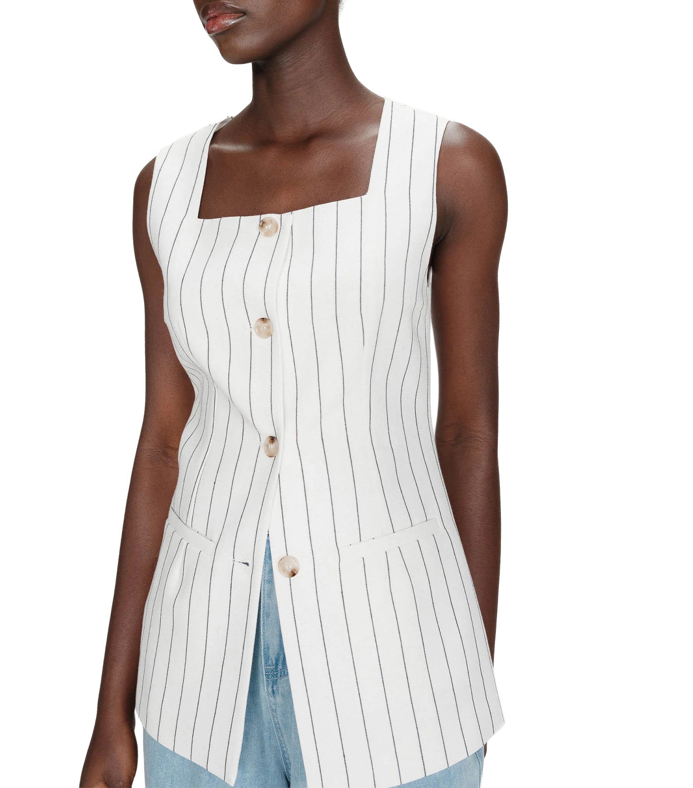 Vic Sleeveless Striped Linen Vest White