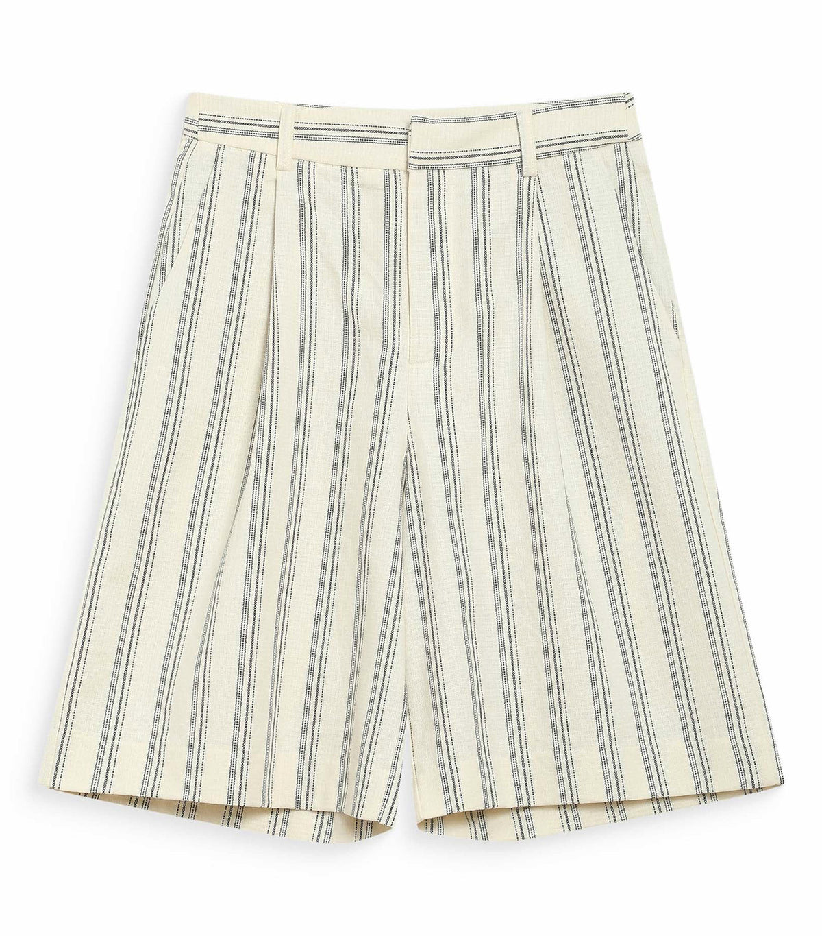 Wello Straight Cotton Pleated Bermuda Shorts Rayure