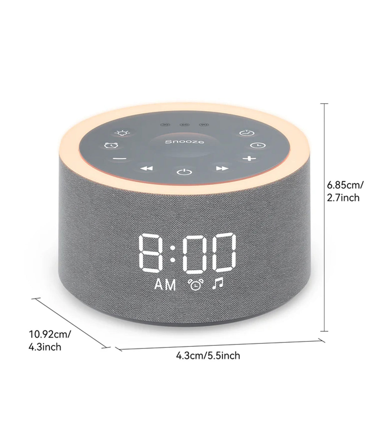 Snooz Home 3-In-1 Alarm Clock Sound Machine with Night Light Gray