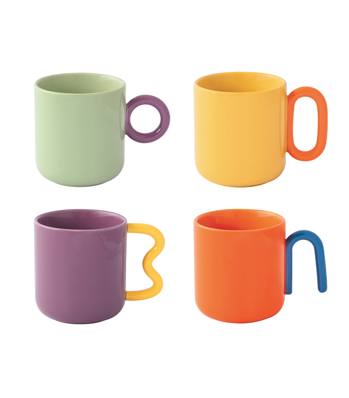 Creative Colored Set 4 Porcelain Mugs Assorted