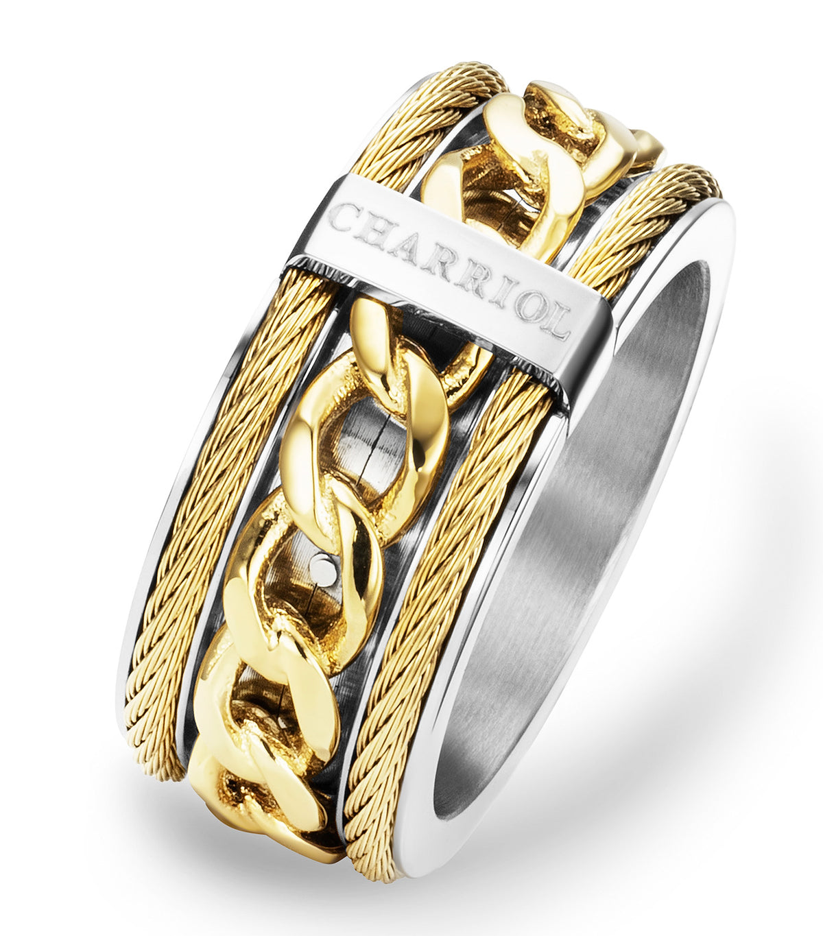 Celtic Chainette Ring Yellow Gold and Stainless Steel