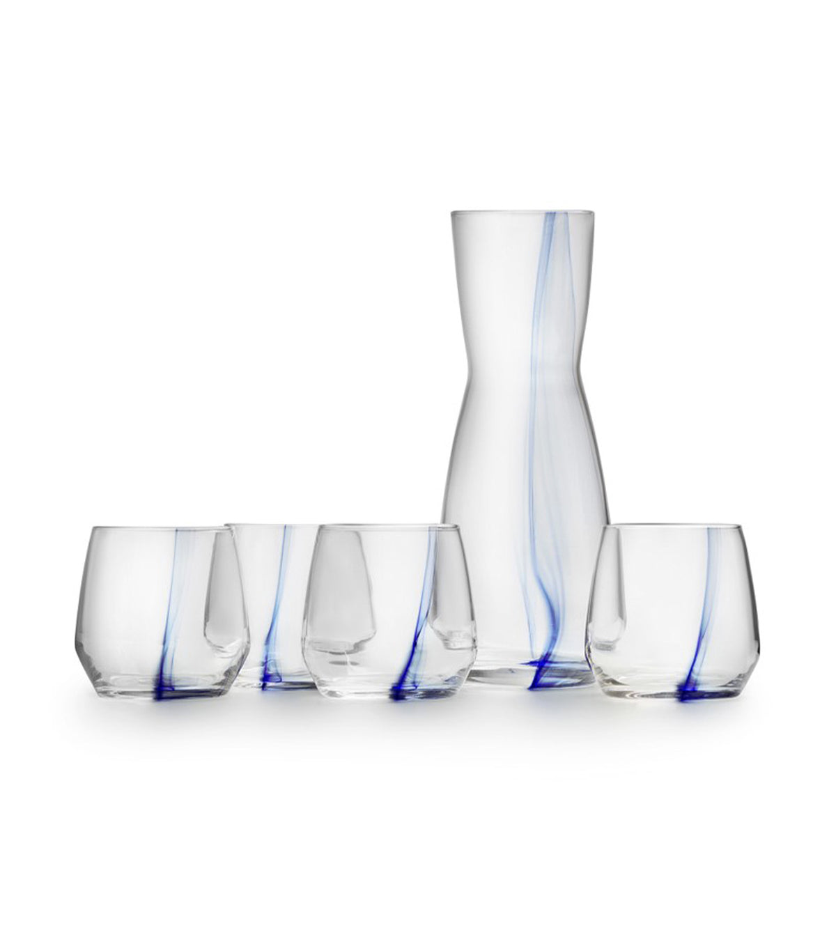 Azurine 5-piece Set Decanter and Tumblers Transparent with Cobalt Wave