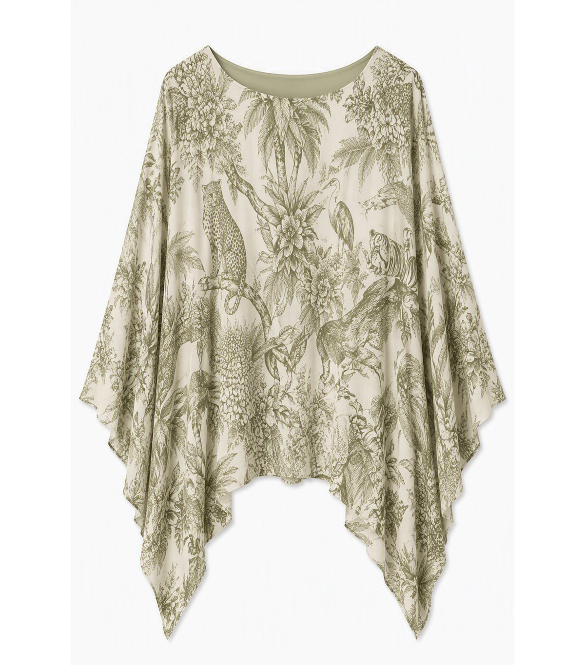 Tropical Print Overlay Blouse Light Green