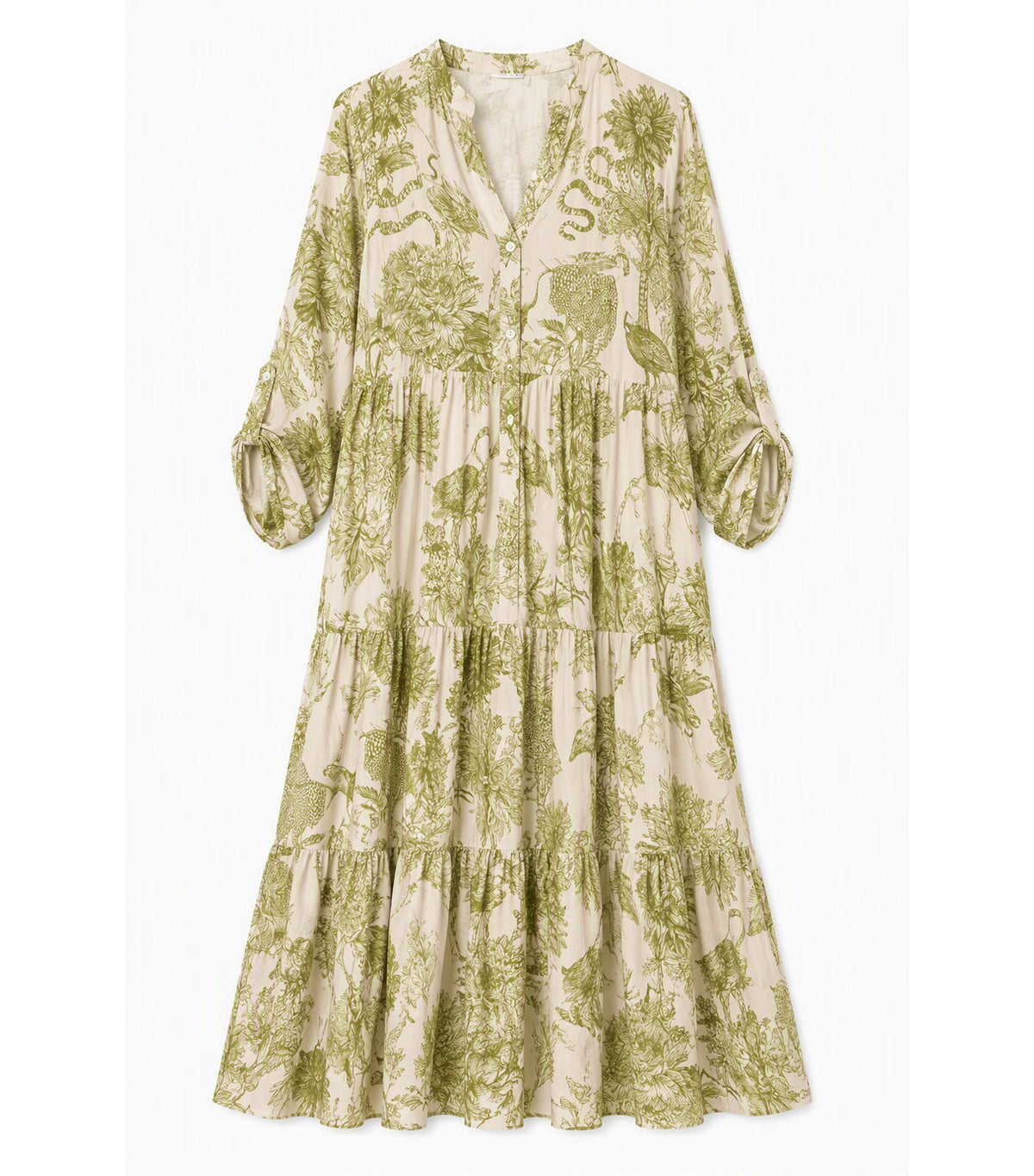Floral Tiered Midi Dress Light Green