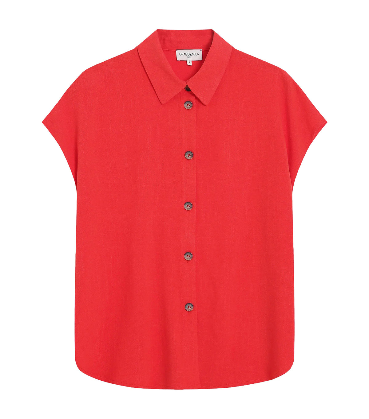Perez Fluid Short-Sleeved Linen Shirt Blood Red